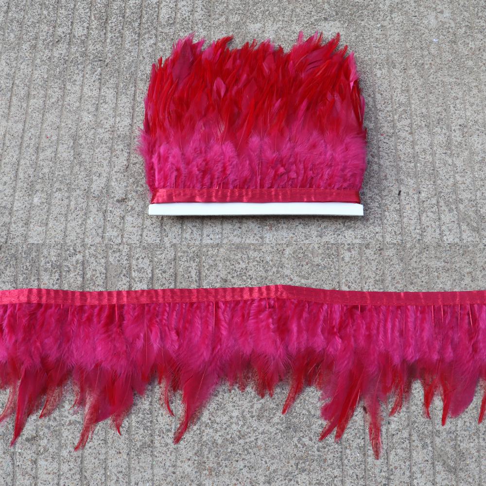Feather5 10Meters Rooster Feather Trim 8-13CM Colored Chicken Feathers Ribbon 3-5" Saddle Pheasant Feathers Trim Fringe