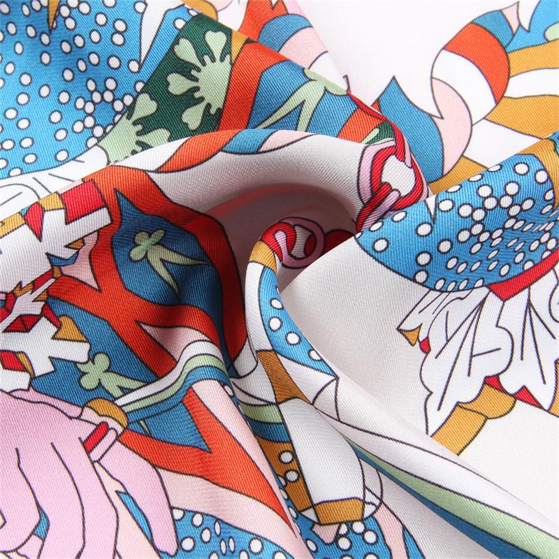 Шелковый платок женский с принтом танцующей лисы, квадратный платок на голову, эшарп, шелковый фуляр, женский, накидка, пляжная шаль, бандана, женский хиджаб, 90 см