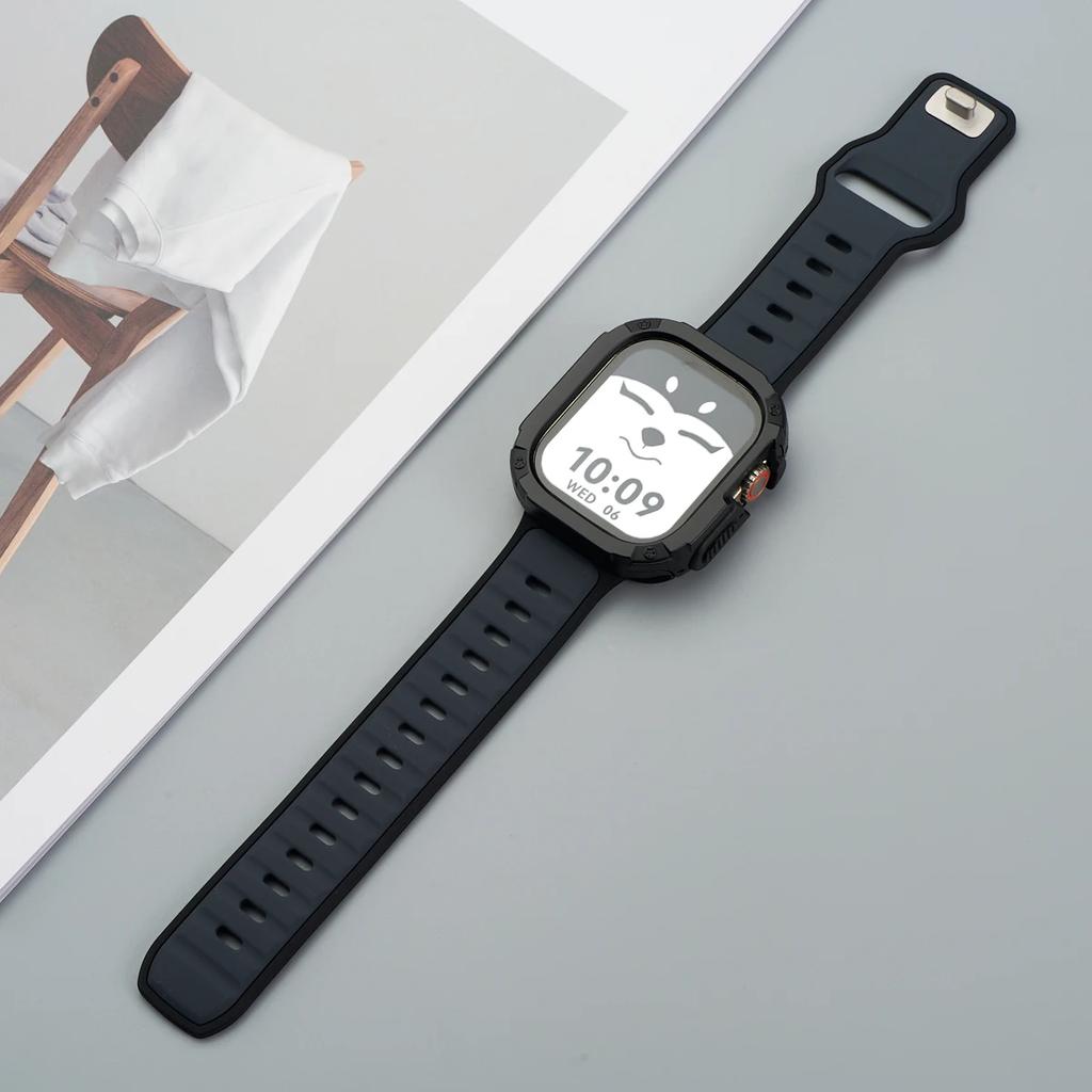 Ремешок+Чехол для Apple Watch 49мм 44 45 46ММ TPU+PC Защитный Бампер Силиконовый Ремешок для Iwatch Серии 10 9 8 7 6 5 4 Se Ultra 1 2