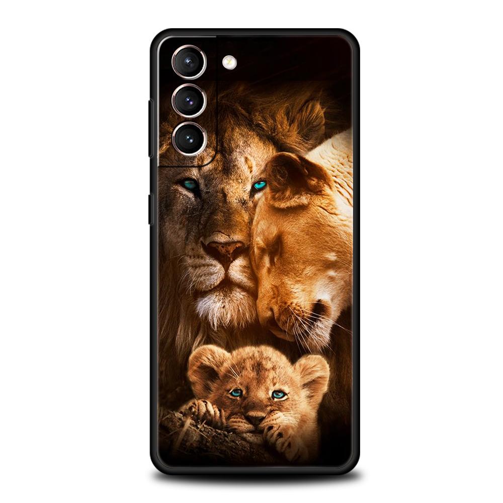 Чехол для телефона Samsung Galaxy S24 S23 S22 S20 S21 FE Ultra S24 S23 S10 S10E S9 S8 Plus 5G, силиконовый чехол-сумка, дизайн "Лев, альфа-самец, детеныш"