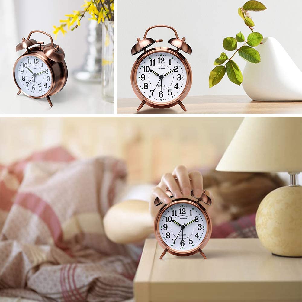 Small Cheap Funny Antique Night Light Children's Old Double Bell Metal Bell Alarm Clock