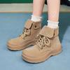 Модная обувь 2024 года Женские ботинки на шнуровке Зимние ботинки с круглым носком из замши Однотонные с коротким голенищем Низкий каблук Женские ботинки Zapatos De Mujer