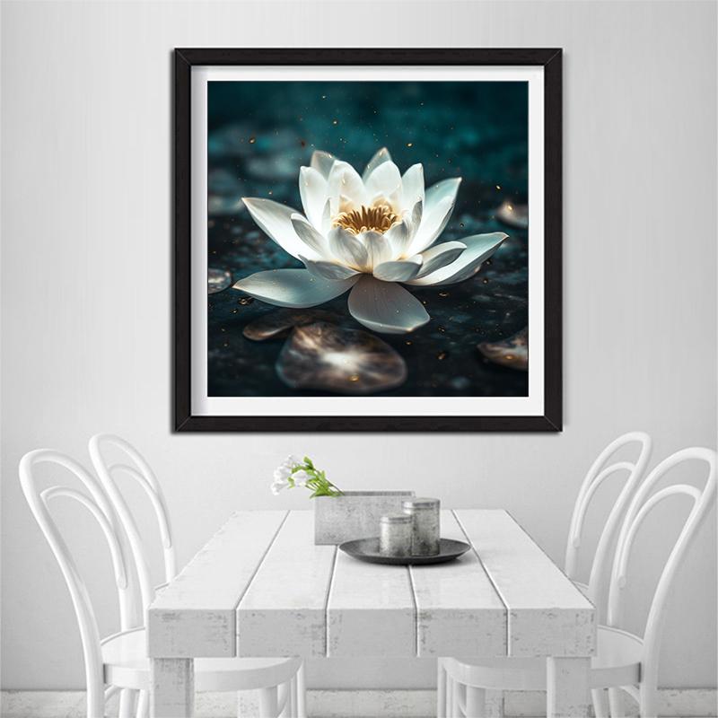 5d DIY Алмазная картина, вышивка крестом, белые цветы лотоса, алмазная вышивка, мозаика, полный круглый дрель, домашний декор, искусство