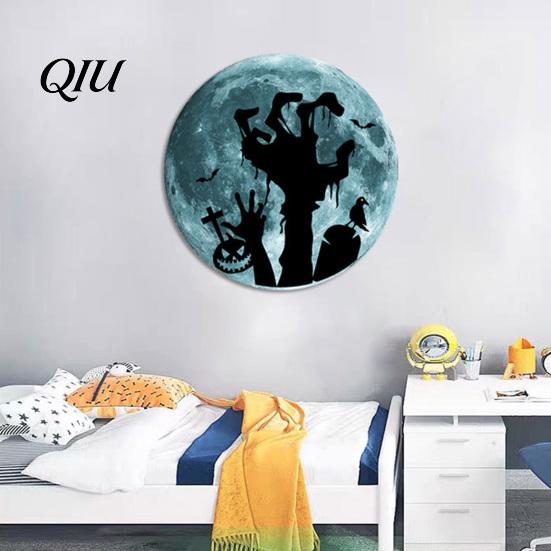 Easy Peel Wall Art Halloween Glow in The Dark Stickers, Moon Bat Tombstone Raven Waterproof Glass Clings Ghost Decals, Window for Holiday