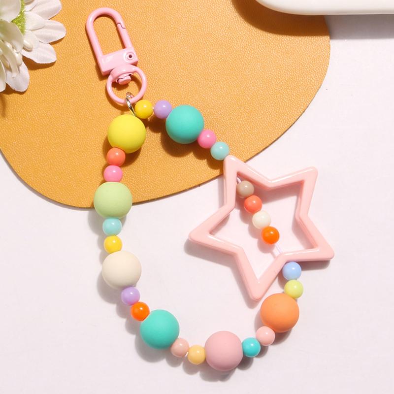 Colored Hollow Out Five-Pointed Star Keychain Pendant Dopamine Colorful Style Beaded Chain Earphone Case Keychain Accessories
