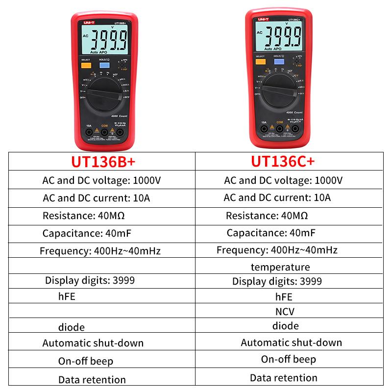UNI-T UT136B+ Digital Multimeter Large LCD Dual Display 1000V 10A AC DC Voltmeter Current Test Meter UT136C+