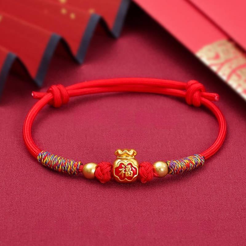 Chinese Blessing Red String Bracelet for Prosperity and Happiness Handmade Jewelry