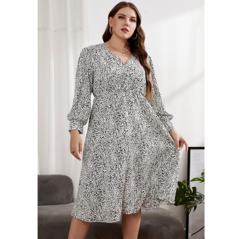 Autumn Fashion Elastic Waist Women Sexy & Club Print Plus Size A-line Ladies Dresses