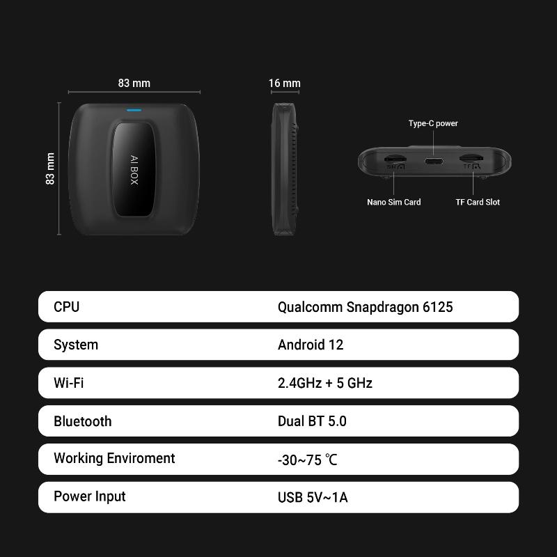 Беспроводной автомобильный адаптер Smart AIbox Car Wireless CarPlay, подключаемый к беспроводной приставке CarPlay по принципу Plug and Play.