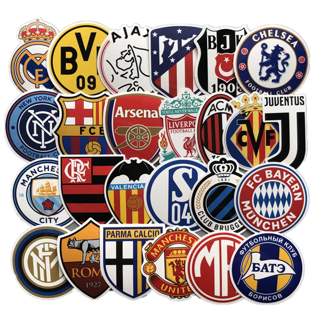 50 Pieces Soccer Club Comic Waterproof Sticker Set Suitcase Stickers for Favorite Notebook Suitcase, Bicycle, Helmet, Computer, Mobile,