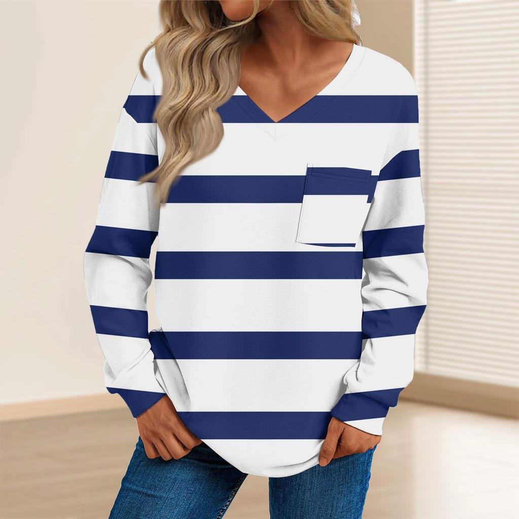 Женская мода повседневный свитер с длинным рукавом и принтом V-образным вырезом