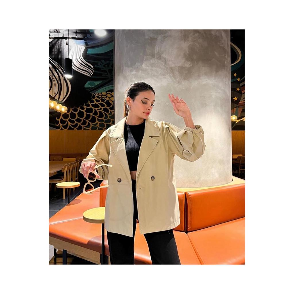 Oversize Balloon Sleeve Short Trench Coat