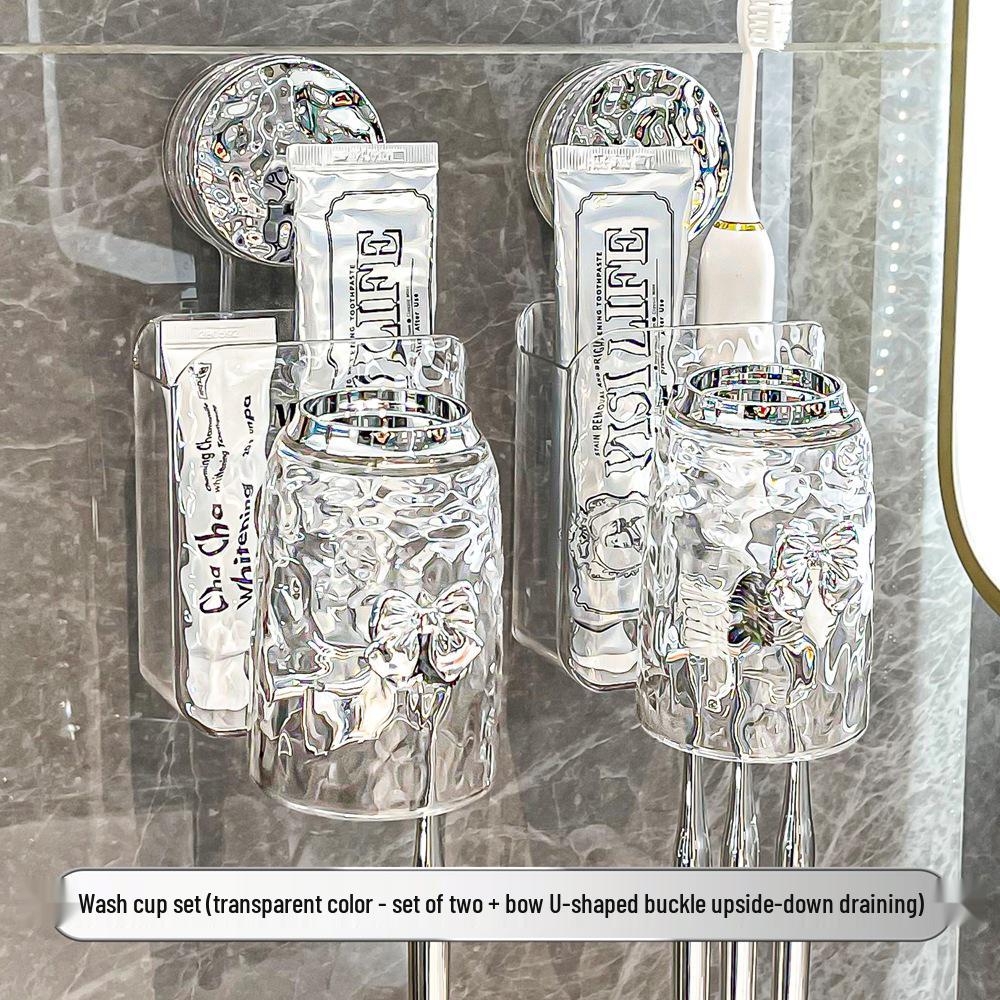 Wall-Mounted Toothbrush Holder with Suction Cup and Mouthwash Cup