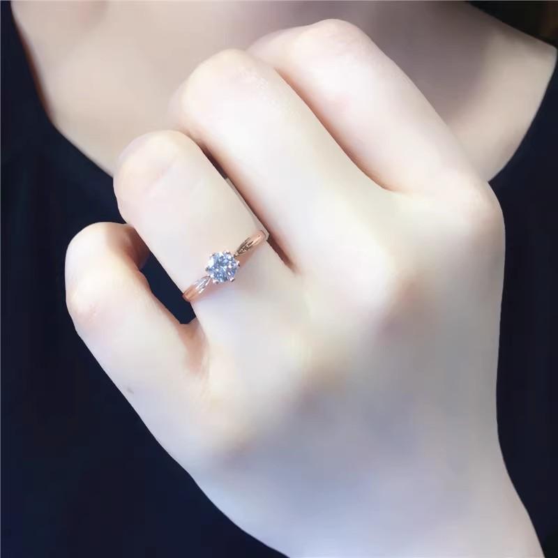 Фиолетовое Золотое Кольцо с Цирконием, Простое Свадебное Кольцо с Бриллиантами, Кольцо с 6-ю Лапками, Покрытое Розовым Золотом, Регулируемое.