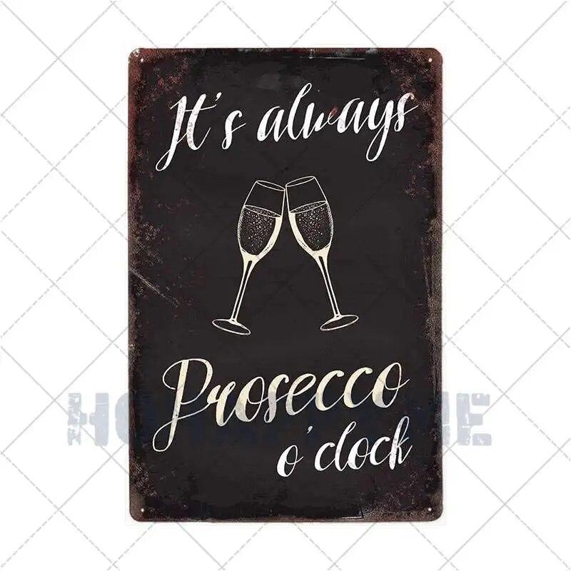 Prosecco O'Clock Metal Tin Signs Plates Cocktails Vintage Plaque Posters Pub Bar Art Wall Decoration Retro Home Decor 20x30cm