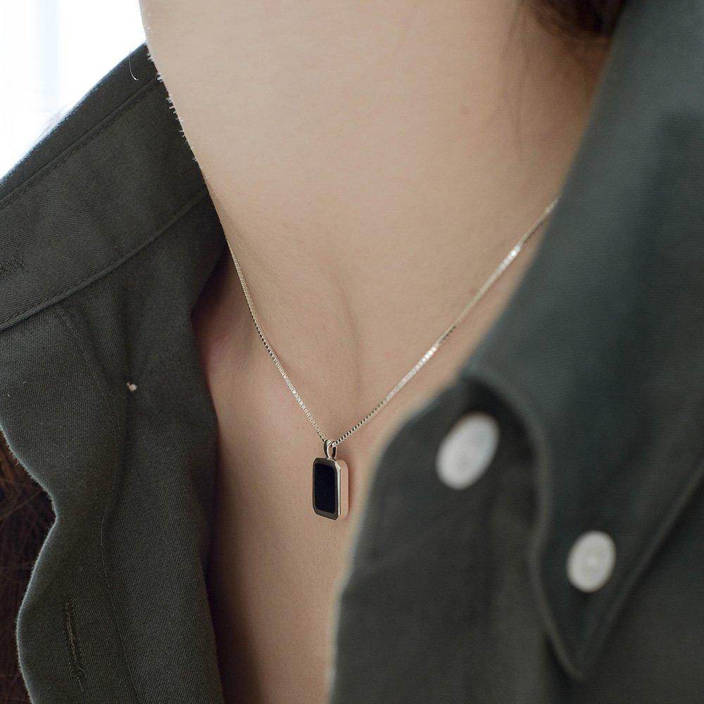 Квадратная ониксовая цепочка-коробка с драгоценным камнем, серебряное колье