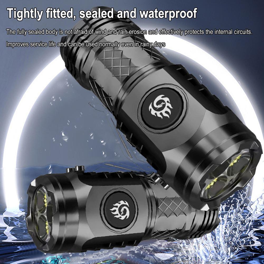 Mini Led Three Eye Small Flashlight Strong Light Rechargeable Super Flashlight Lighting Long-range Home Bright Portable Han I1f1