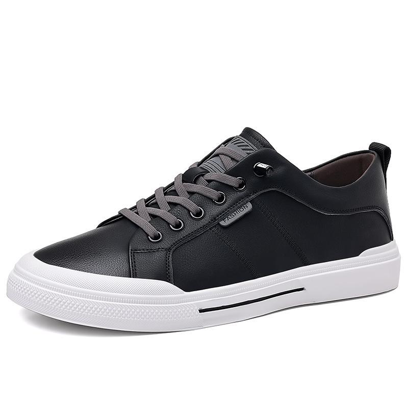 Casual Leather Shoes Men's 2025 Spring and Autumn Models Cowhide Youth Board Shoes Elastic Lace-up Sports and Leisure Shoes Men's Trendy Shoes