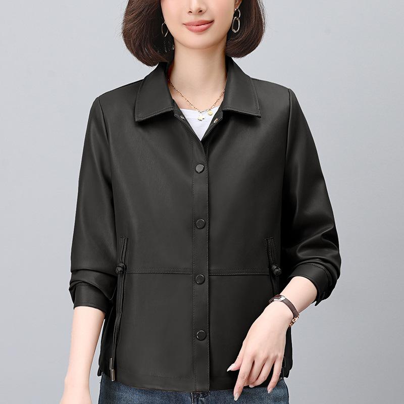 Кожаное полупальто для мамы, женское, весна-осень, новое, для среднего и пожилого возраста, модное, повседневное, свободное, в иностранном стиле, куртка, топ