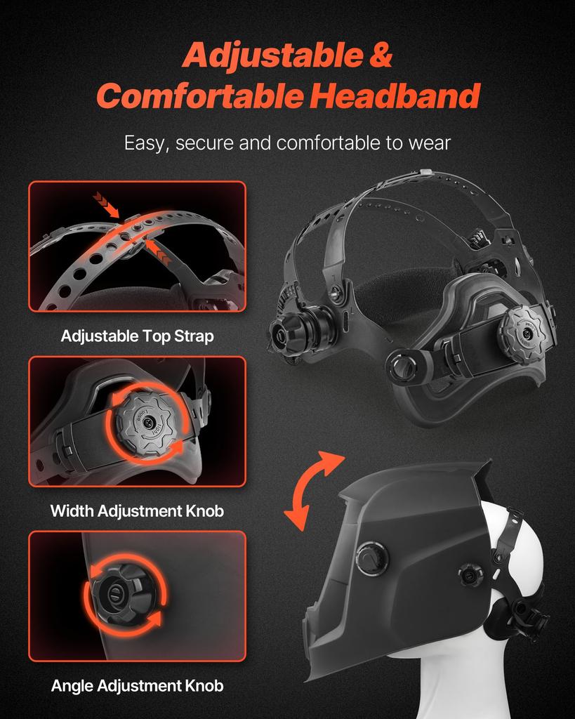 VEVOR Welding Helmet Auto Darkening, 93 x 43 mm True Color Welding Hood, Solar Powered Welder Mask 2 Arc Sensors
