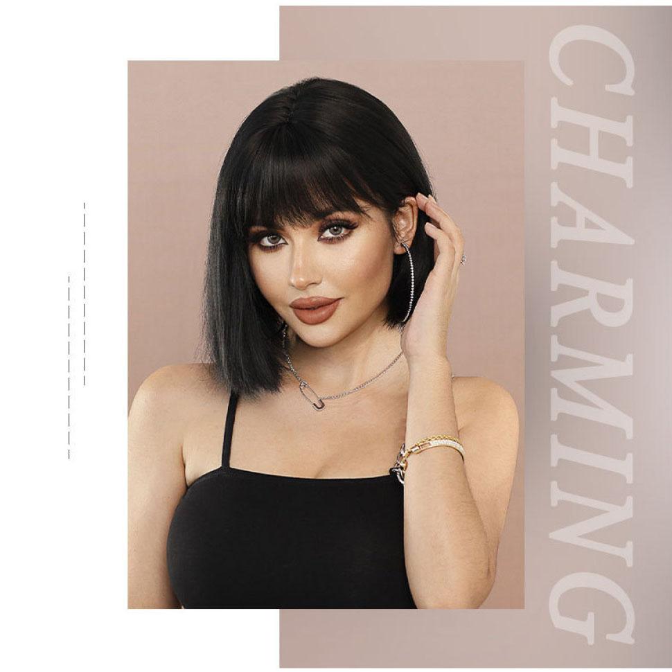 Женский имитационный парик, 32 см, короткий прямой парик, полный головной убор, сетка для волос в виде розы, головной убор, украшение для красоты, парик