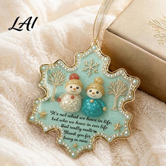 Unique Friendship Memorials Snowman Friend Acrylic Hanging Ornament 2D Xmas Tree Decor with Warm Meaningful Thank You Presents Message Car Rearview