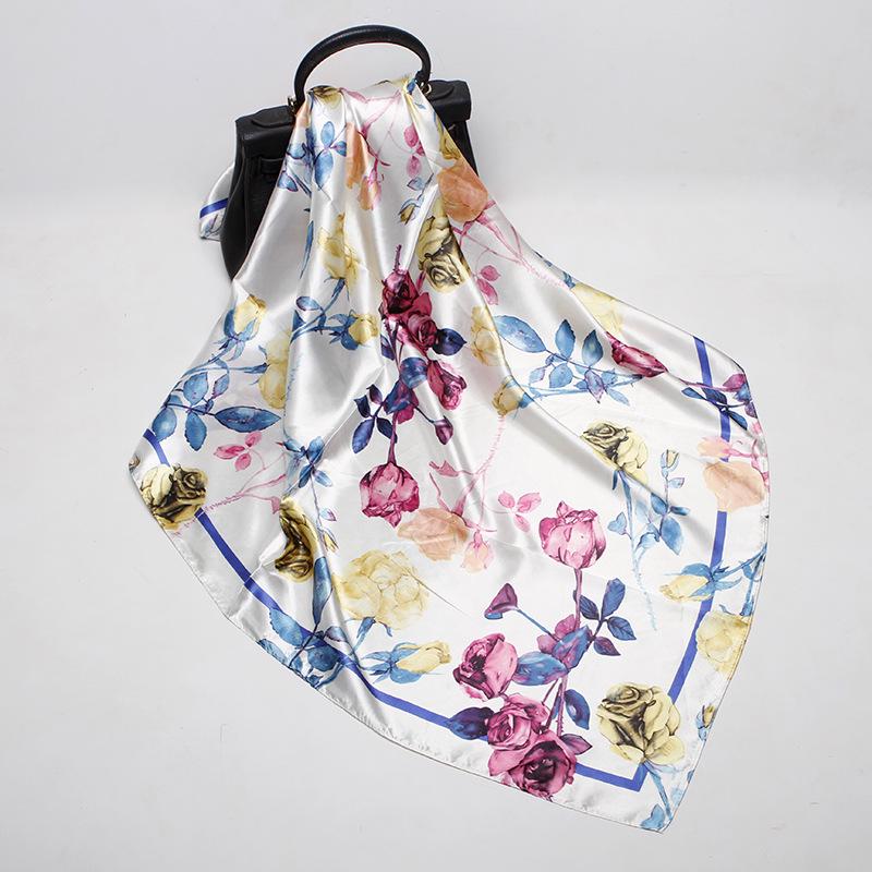 New Silk Printed Scarves Women'S 90Cm Satin Square Scarf