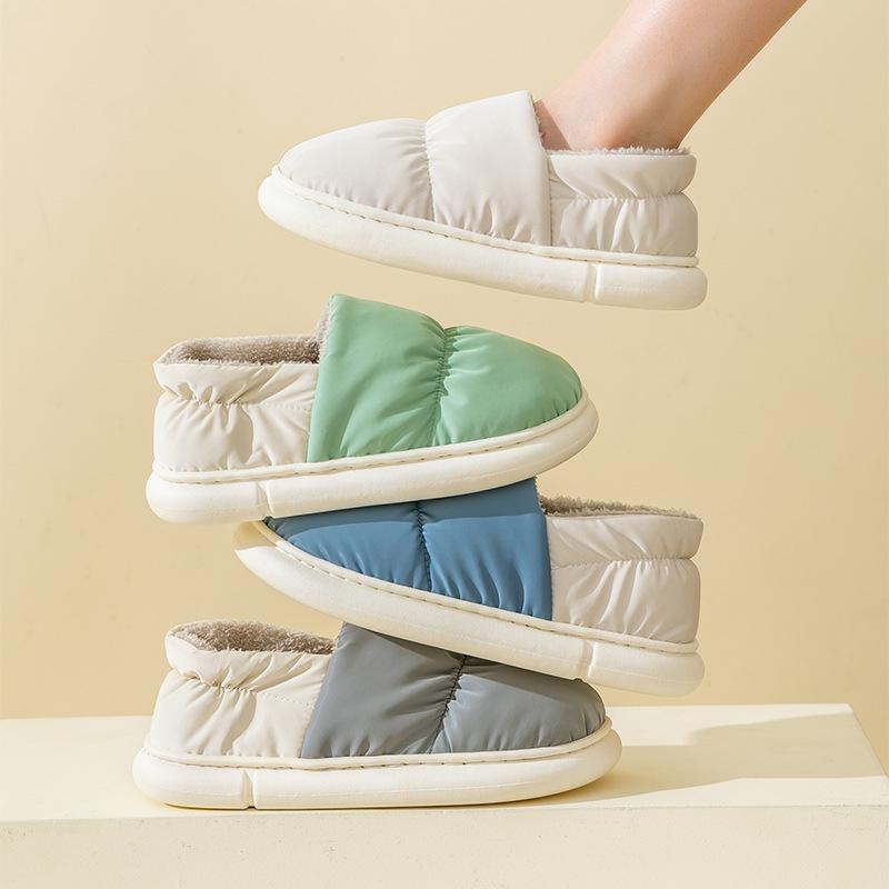 Хлопковая сумка для тапочек и домашние тапочки зимние женские водонепроницаемые из пуховой ткани утолщенные туфли нескользящие теплые хлопковые туфли мужская обувь