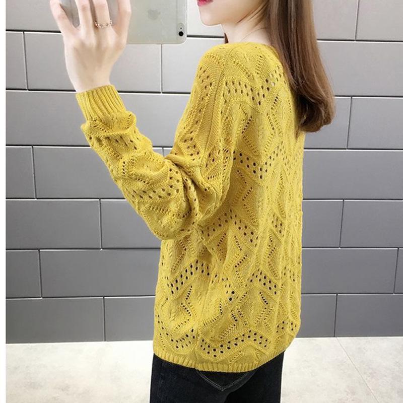 Hollow Women's Knitwear Spring and Autumn Style V-neck Loose Bottoming Shirt Short Long-sleeved Sweater Coat