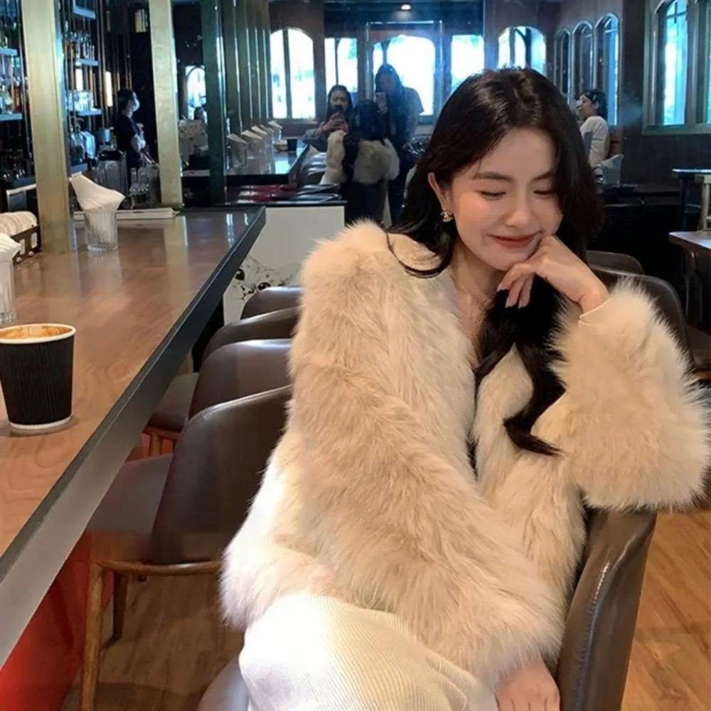 Зимнее классическое темпераментное женское плюшевое короткое пальто с чистым V-образным вырезом, в повседневном стиле, женское пальто из лисьего меха