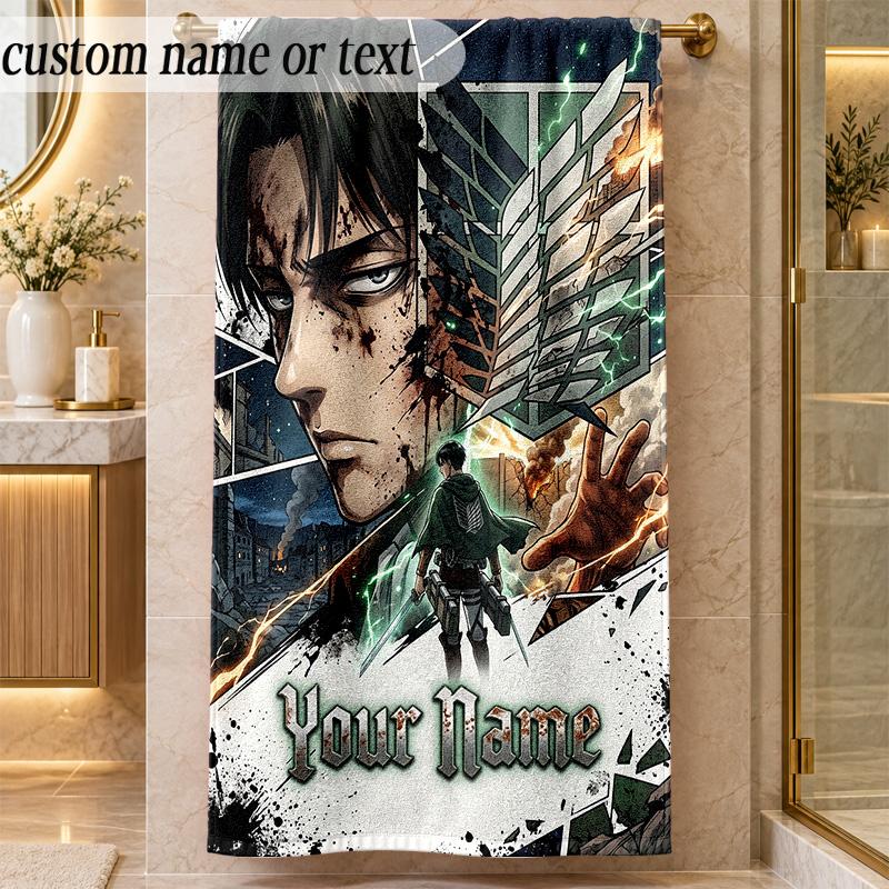 Beach TowelAttack on Titan Custom Name Text Personalized Soft Towel for Beach Pool Indoor Home Decor Gift