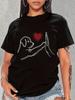 Heart & Cute Dog Print Crew Neck T-shirt Casual Short Sleeve Top For Spring & Summer Women's Clothing
