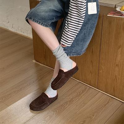 2025 новые шлепанцы с плоским носком, туфли мюли, полуносочные туфли, лоферы женские