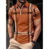 Men's Fashion Streetwear, POLOS, 3D Striped Printed Short Sleeved Summer T-shirt, POLO T-shirt with Zipper, Casual T-shirt