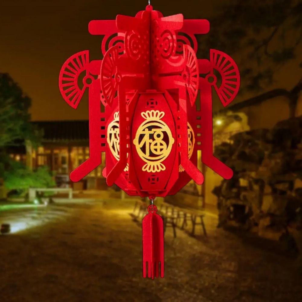 With Tassel Flocking Cloth Red Lanterns Hangable Chinese New Year Lantern Spring Festival