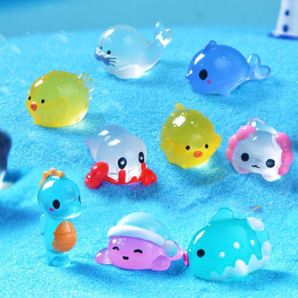Mini Luminous Sea Animal Ornaments Resin Craft Mini Animal Ornaments Sea Animal Model Car Supplies