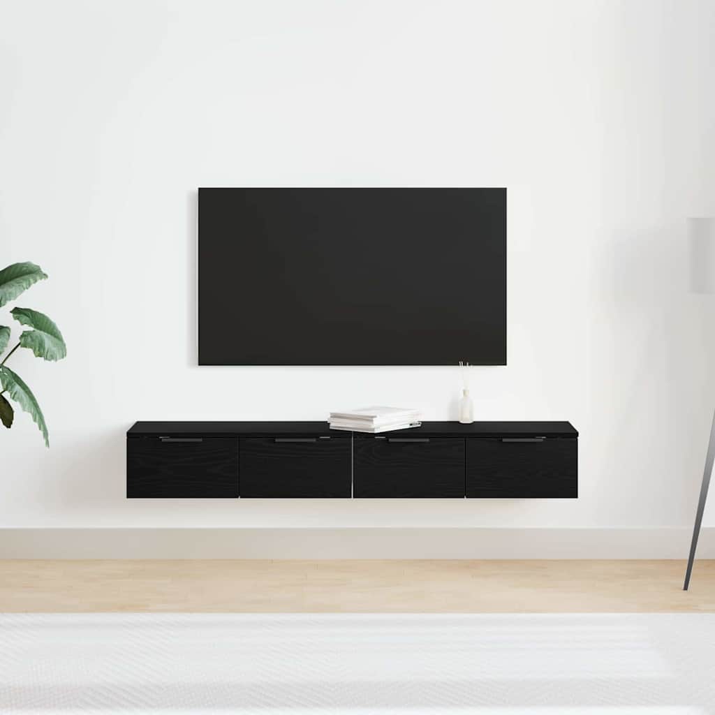 Wall Mounted Cabinet 2 pcs Black Oak Effect Wood Based Material
