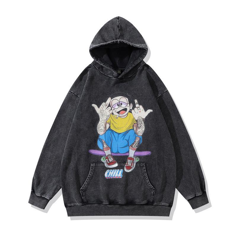 Heavy Terry Hooded Sweater Autumn And Winter Street Trendy Brand Hip Hop Retro Printing Fried Color Hoodie Men
