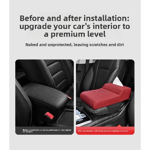 Car Armrest Box Height Increase Pad with Tissue Dispenser Car Armrest Leather Non-slip Memory Foam Pillow Protective Cover