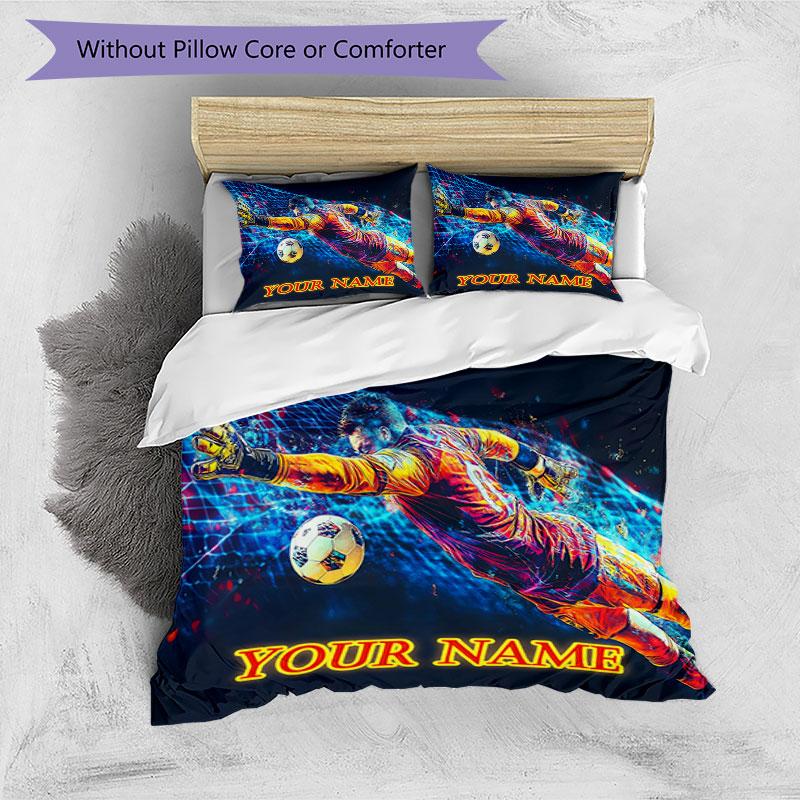 3PC Custom Name Goalkeeper Action Bedding Set Duvet Cover Closure Includes 1 Duvet Cover & 2 Pillowcases for Bedroom