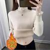 Fleece Thickened Sweater Women's Integrated Fleece with New Winter Lace Semi-turtleneck Bottoming Shirt Thermal Top