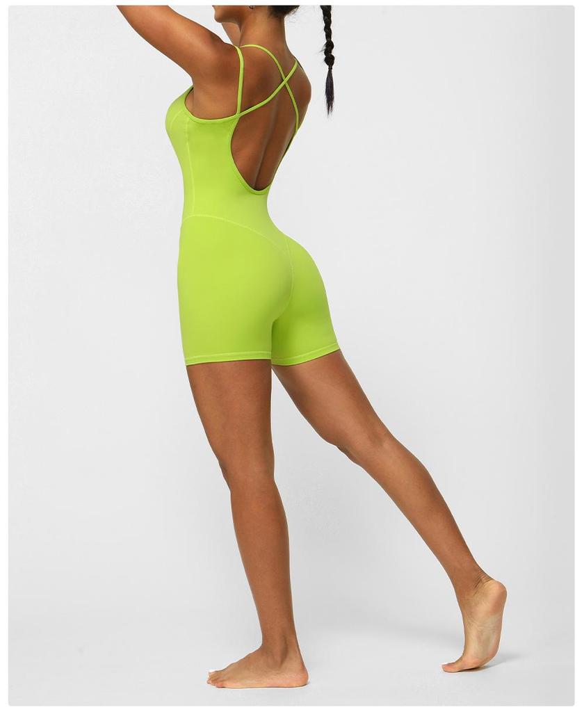 European & American Crisscross Back Yoga Fitness Bodysuit - Deep V, Open Back, High Hip Sports Jumpsuit for Women.
