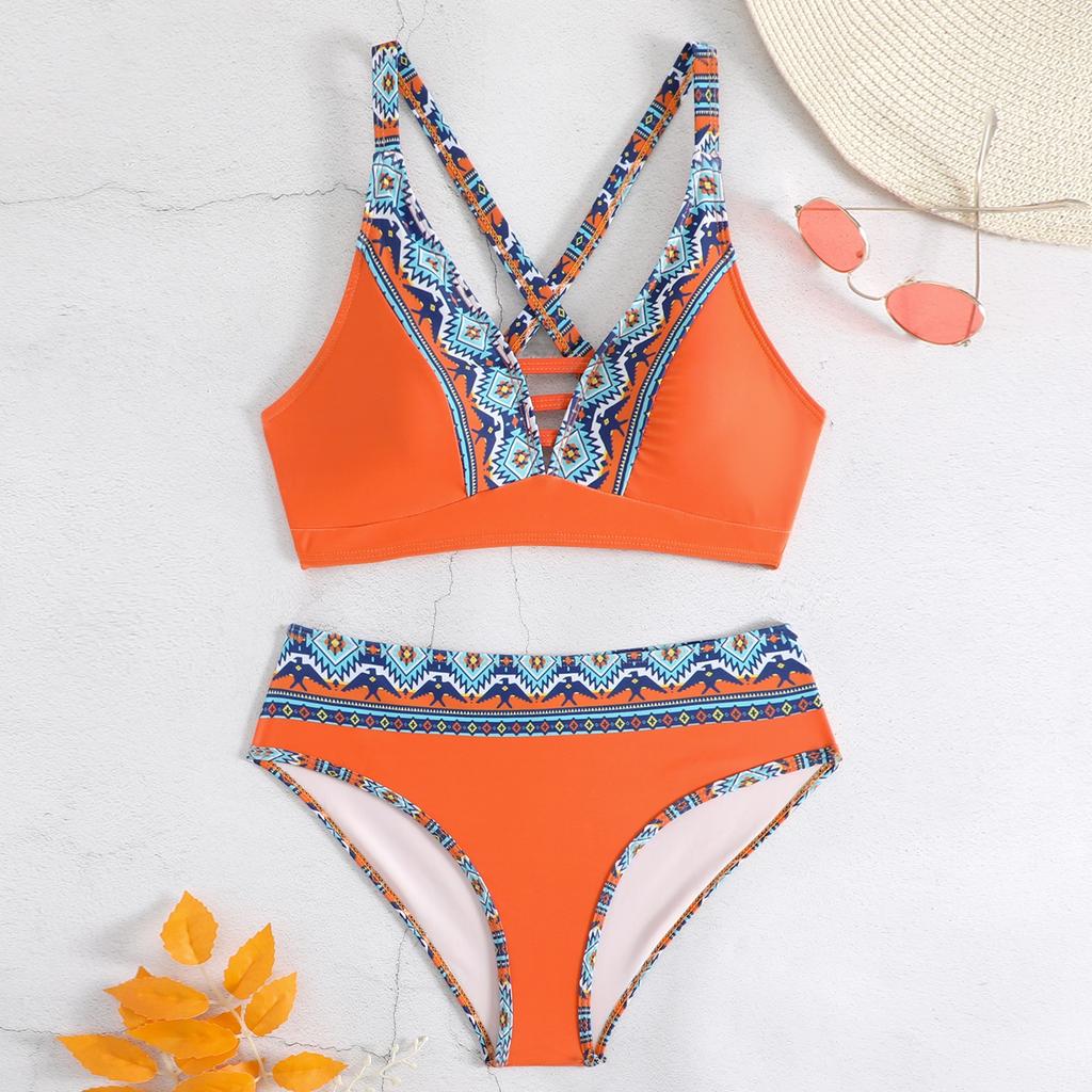 Women's Split Fashion Sexy Bikini Print With Breast Pad Without Steel Bracket Swimsuit