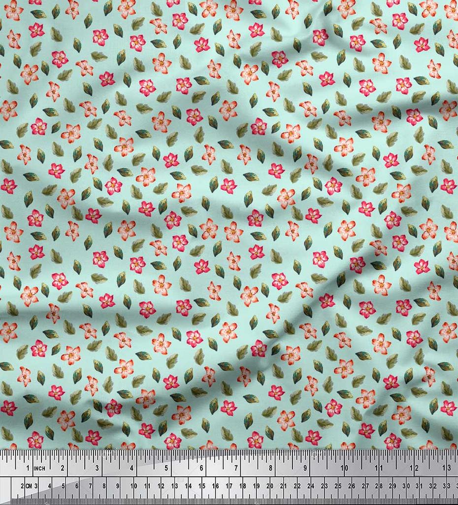 Soimoi Синяя японская креп-сатиновая ткань с принтом листьев и первоцвета, по метру 42 дюйма