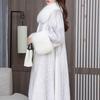 Women's Long Mink Coat with Fox Fur Collar - Casual and Warm Winter Fur Coat