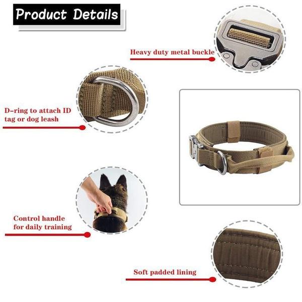 Adjustable Tactical Dog Collar Dog Leash Military Nylon Buckle with Control Handle for Dog Training