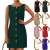 Женские модные повседневные платья без рукавов с круглым вырезом на пуговицах