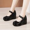 8cm Small Size 32-43 All Match Comfortable Soft Leather Shoes Platform Wedges 2025 Fall High Heels Pumps for Office Model Mom