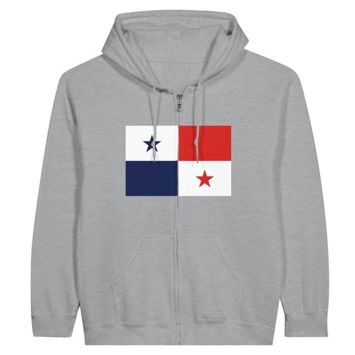 Sweat à capuche à Fermeture éclair - PIXELFORMA - Drapeau du Panama - Gris - Manches longues - Col capuche