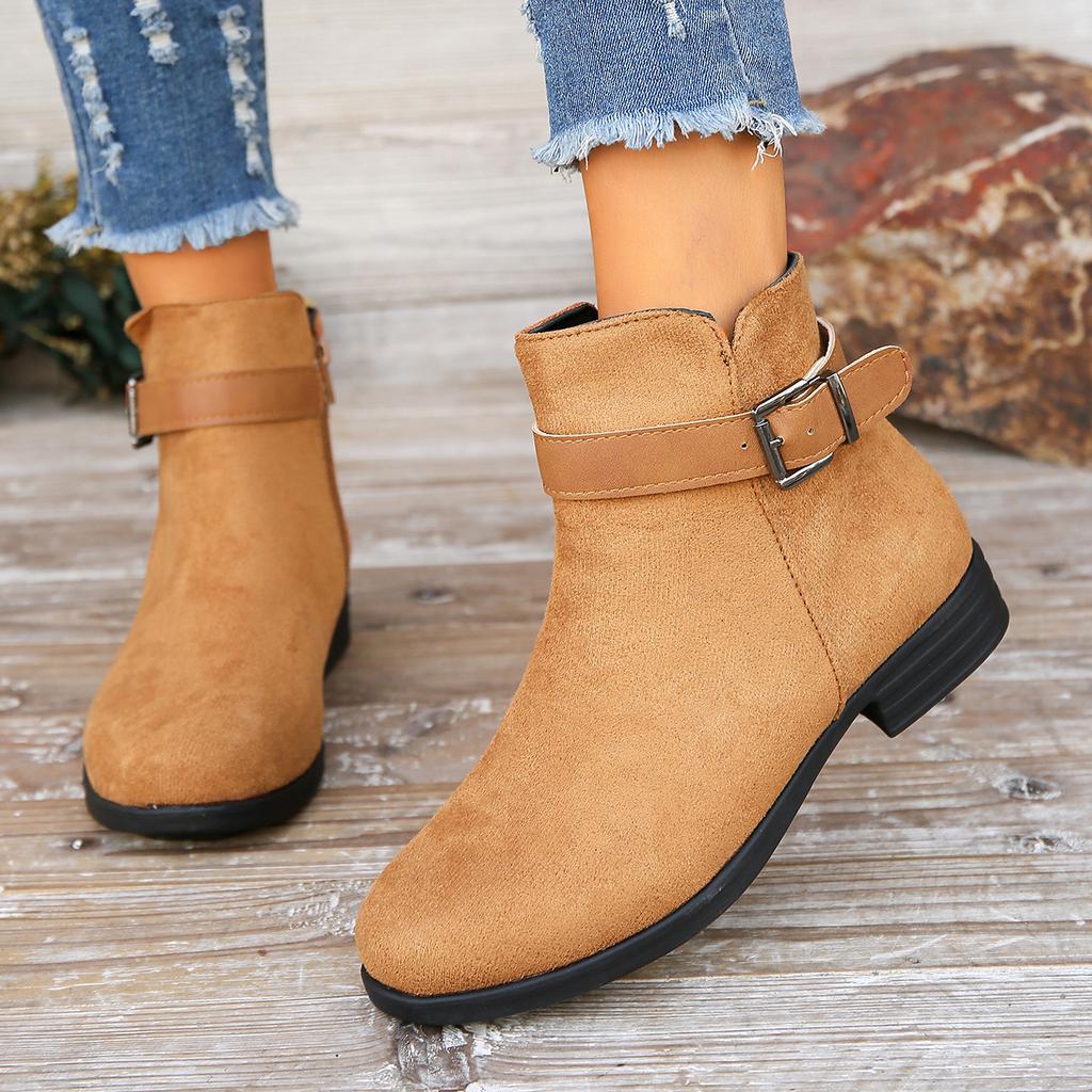 Fashion Retro Buckle Strap Ankle Boots Women New Trend Low Heels Platform Woman Boots Autumn Side Zipper Fashion Solid Shoes for Women